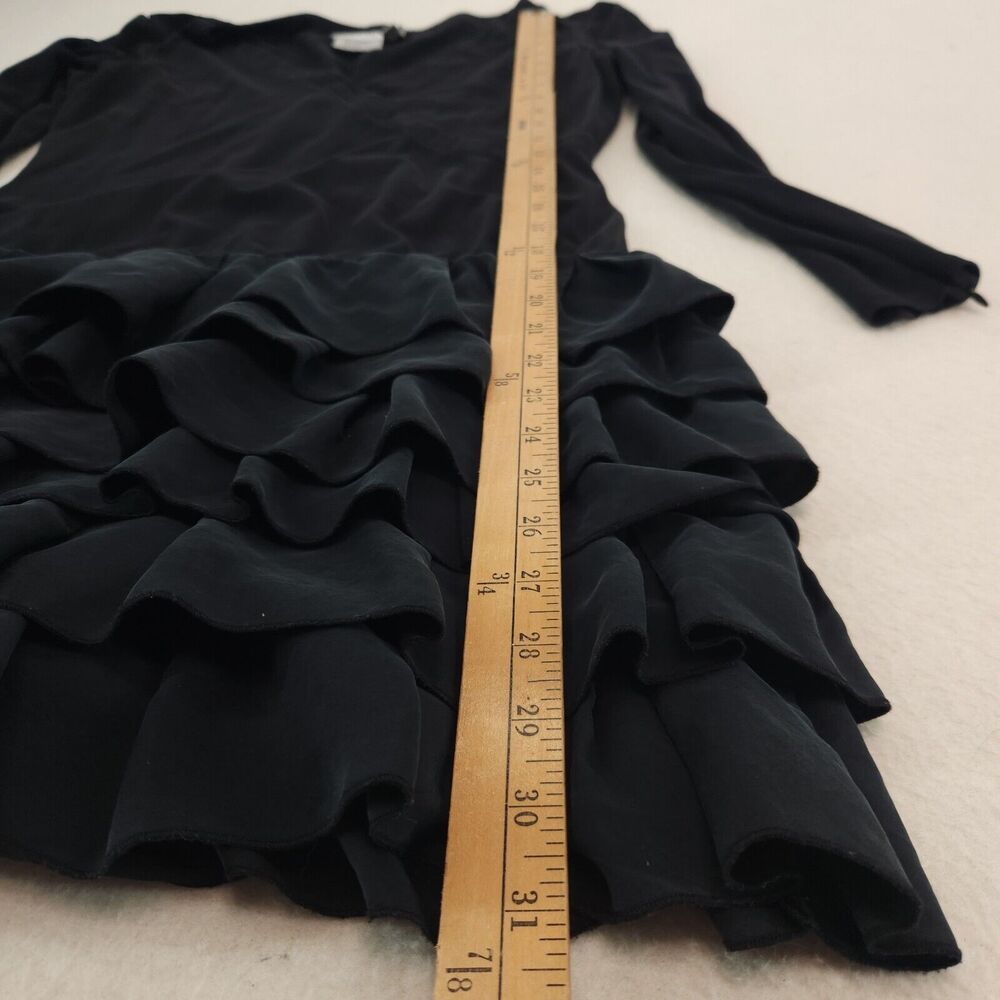 Worth 100% Silk Black Tiered Ruffle Dress Size 10 Zip Sleeve Elegant Minimalist - Picture 8 of 10